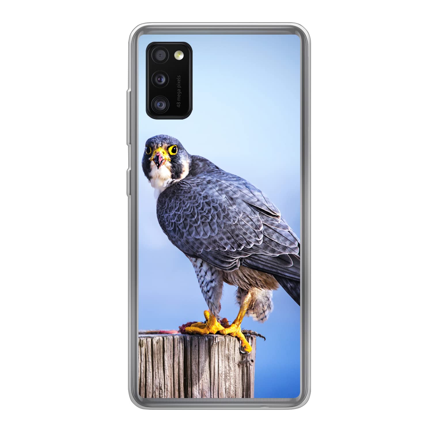 MuchoWow Funda para Samsung Galaxy A41 - Primer Plano de un Ave rapaz sobre un Grueso Palo de Madera - Funda de Silicona/Funda Blanda para teléfono móvil