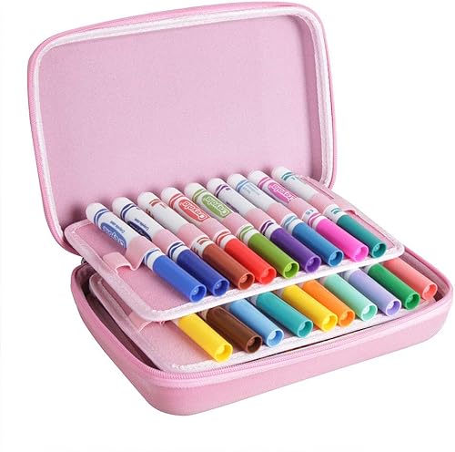 Hermitshell - Funda de viaje para rotuladores Crayola Ultra Clean lavable 44 colores clásicos solo funda color rosa disponible en Yaxa Colombia