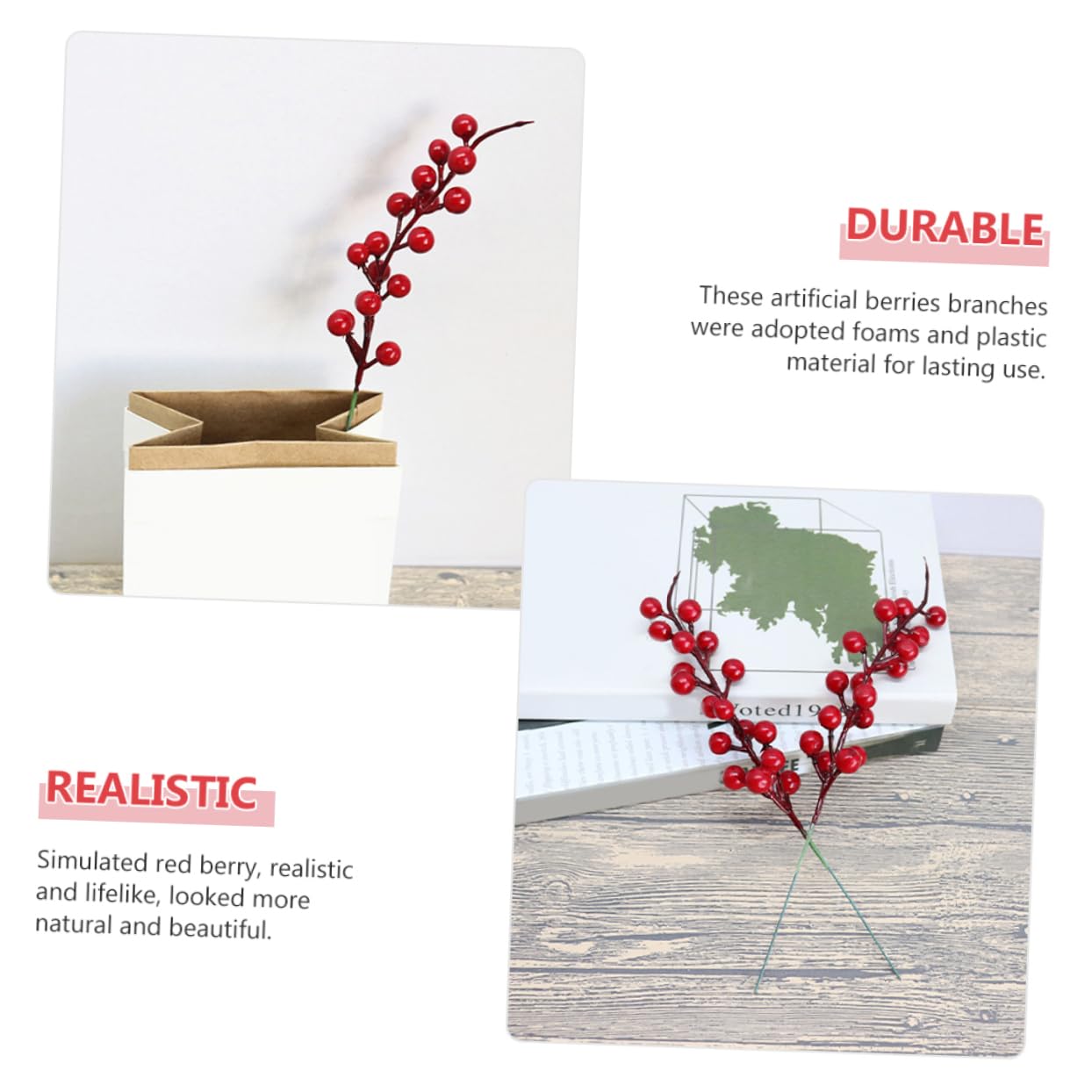 MAGICLULU 20pezzi Rametti Bacche Rosse Artificiali Steli di Bacche Finte per Ghiande Natalizie Decorazioni Fai da Te Materiale Plastico e Naturale