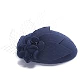 Lawliet Womens Socialite Flower Black Pearl Wool Felt Fascinator Pillbox Tilt Hat A044