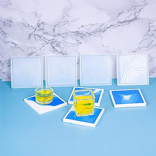 Miniatura 3 de Voyyphixa 4 moldes de resina para posavasos cuadrados de silicona para resina epoxi, moldes de resina epoxi, portavelas de bricolaje, jabonera,