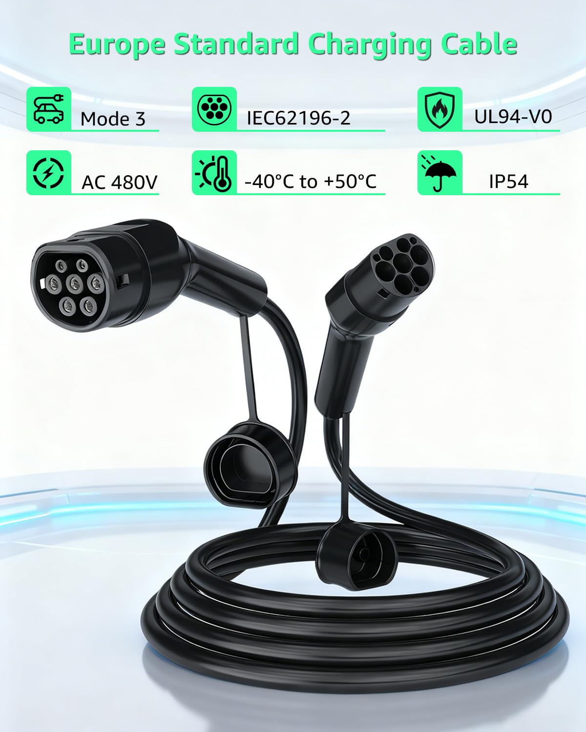 GONEO Kabel do ładowania samochodu elektrycznego typu 2, 11 kW/6 metrów/16 A/trójfazowy/tryb 3/IP54, wodoodporny, kabel szybkiego ładowania do hybrydowych pojazdów elektrycznych Plug-in