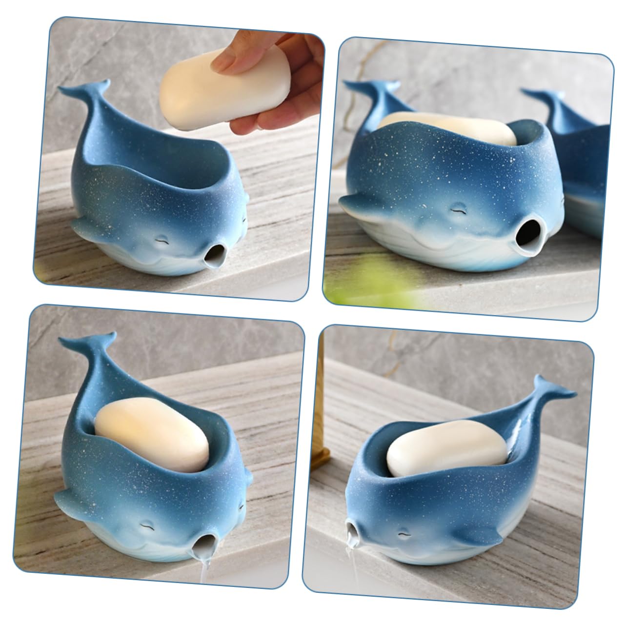 Happyyami Seifenschale Niedliche Seifenablage mit Selbstentwässerung Keramik in Walform Hält Seife Trocken und Sauber für Badezimmer und Home Decor