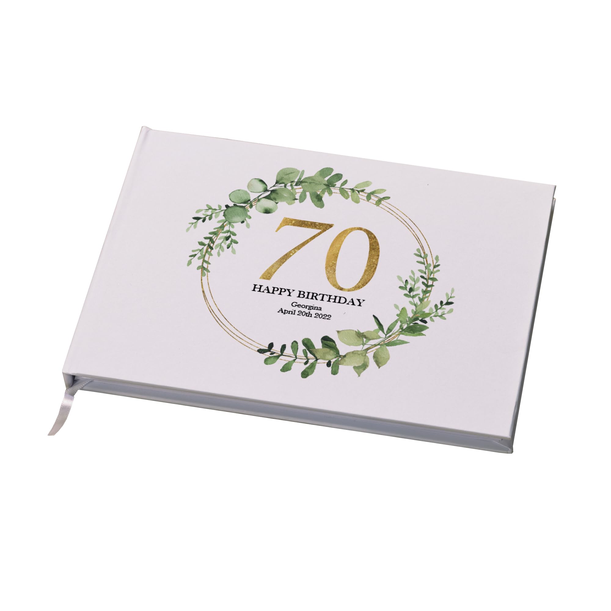 Ukgiftstoreonline Gold Personalised 70Th Birthday Gift For Her Guest Book Wreath Design