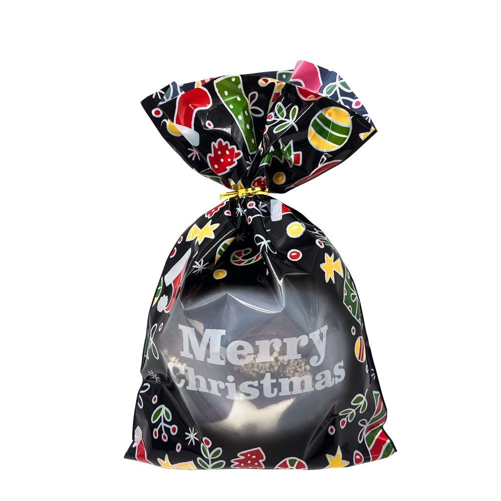 Artboil Christmas Holiday Gift Bags, 50pcs Cellophane Treat Bags with Unique Designs, Xmas Cello Candy Goodies Bags with Twist Ties for Party Favors, Christmas Party Supplies