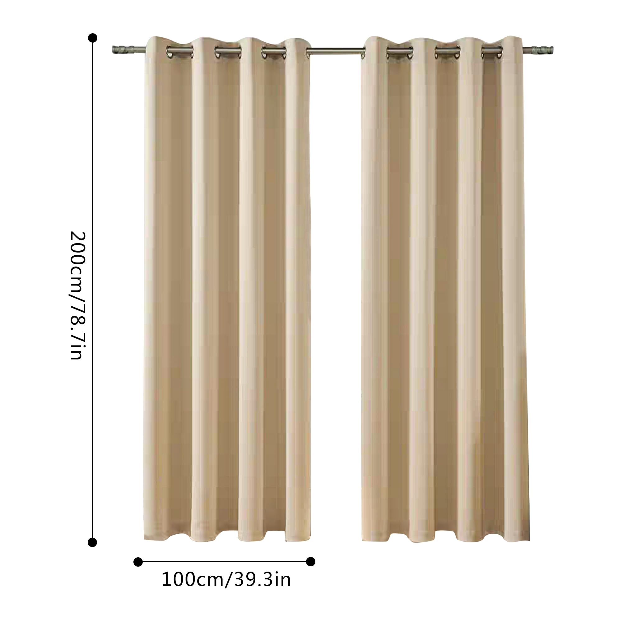 Lot de 2 rideaux opaques avec œillets - Rideaux occultants pour salon, chambre à coucher - Haute précision - Polyester - 100 x 200 cm (l x H) - Beige