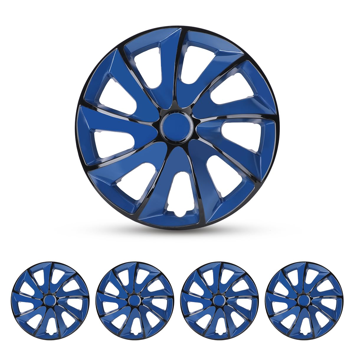 CAROXX Hubcaps 14', Wheel Rim Cover Universal R14 Hub Caps, Snap On Car Pickup Truck SUV, Wheel Covers, ABS Material, Set of 4, 14-Inch, Blue & Black Lacquer