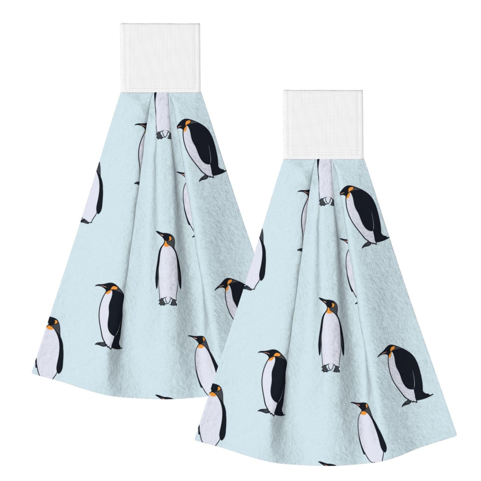 DOPKLNA Penguin, 2 Pcs Hanging Coral Fiber Hand Towels for Bathroom, Absorbent Kitchen Towels