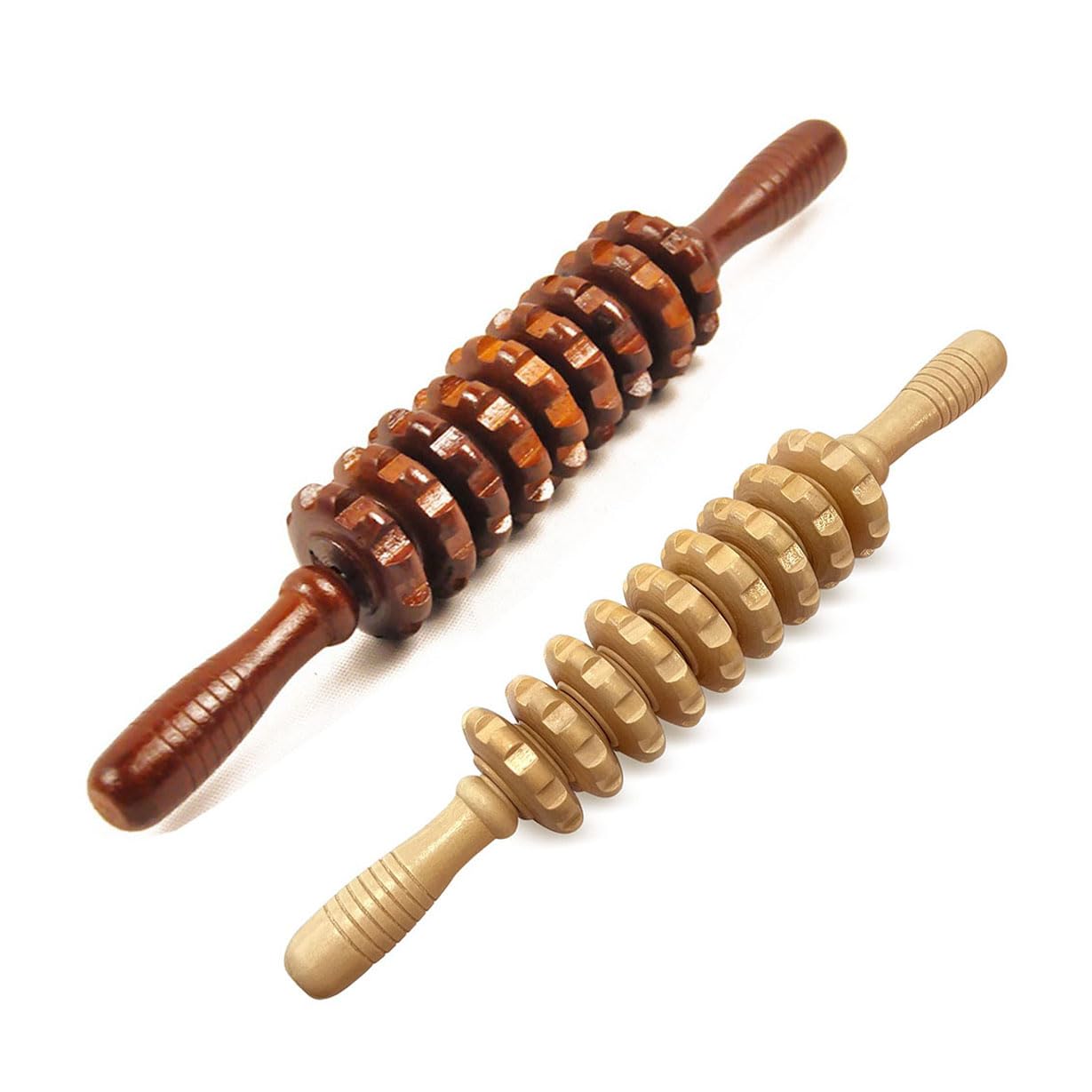 S SYMEFER2 Pack 9 Wheel Wooden Abdomen Massager Multifunctional Fitness Roller Stick Muscle Relax Tool Body Anti Cellulite waist Massage Full Body Wheel Roller Wooden Massage Stick