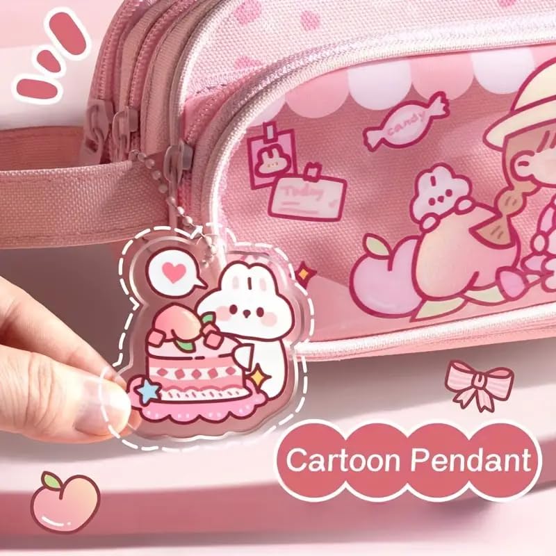 Image of Invite Canvas Large Capacity Transparent Cartoon Print Pencil Case 3 Compartment Cute Aesthetic Pencil Case for Girls Multifunctional Stationery Organizer for School Office (Little Yellow Hat)