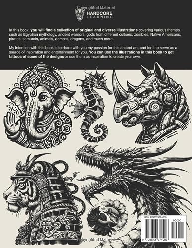 450 Ink Tattoos Inspiration & References: Art book of tattoos with illustrations of Samurai, Egyptians, Aztecs, Animals, skulls, Dragons, Demons, and much more. - Thumbnail 2