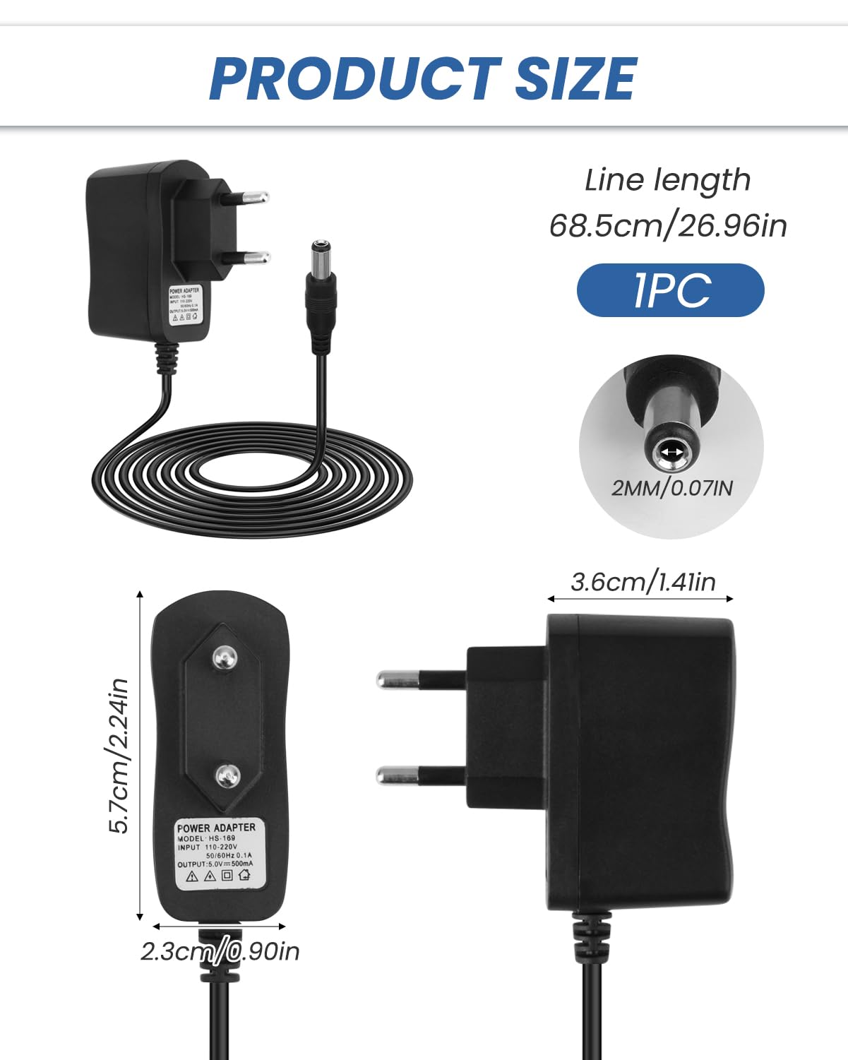 5V 0.5A Alimentatore per Fanvil Yealink Snom e Altri Telefoni IP, 110-220V Cavo di Alimentazione, Caricatore Caricabatterie Stretti, Adattatore Ricambio Risparmio Energetico, HN-Power