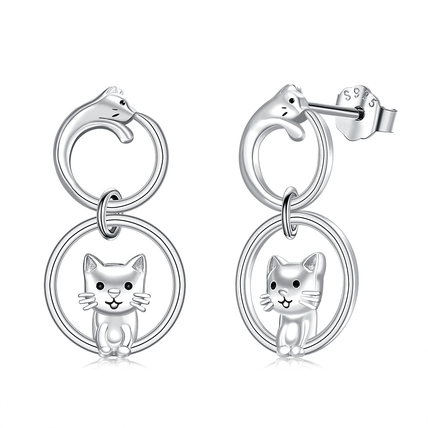 Orecchini pendenti in argento Sterling 925 con gatto carino