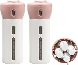 موزع زجاجات سفر 4 في 1 من ديونليم، مجموعة جل وشامبو ولوشن زجاجات ادوات تواليت مانعة للتسرب في السفر للمطهر والصابون واللوشن ومنتجات العناية بالبشرة والمكياج (قطعتين-بينك)، بي بي ايه