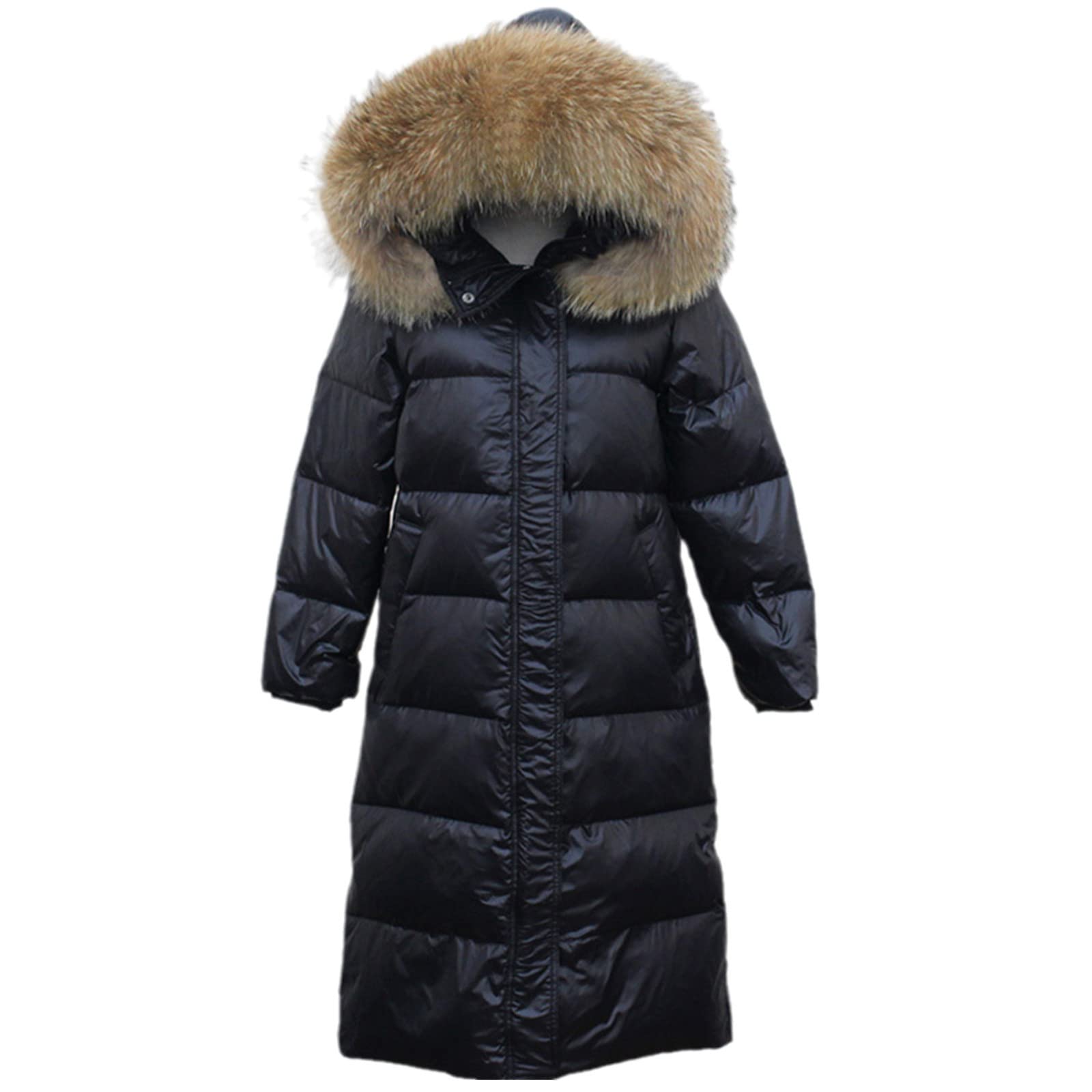 Doudoune d'hiver longue et épaisse pour femme avec capuche - Parka chaude et imperméable, Avec fourrure marron 1, XL