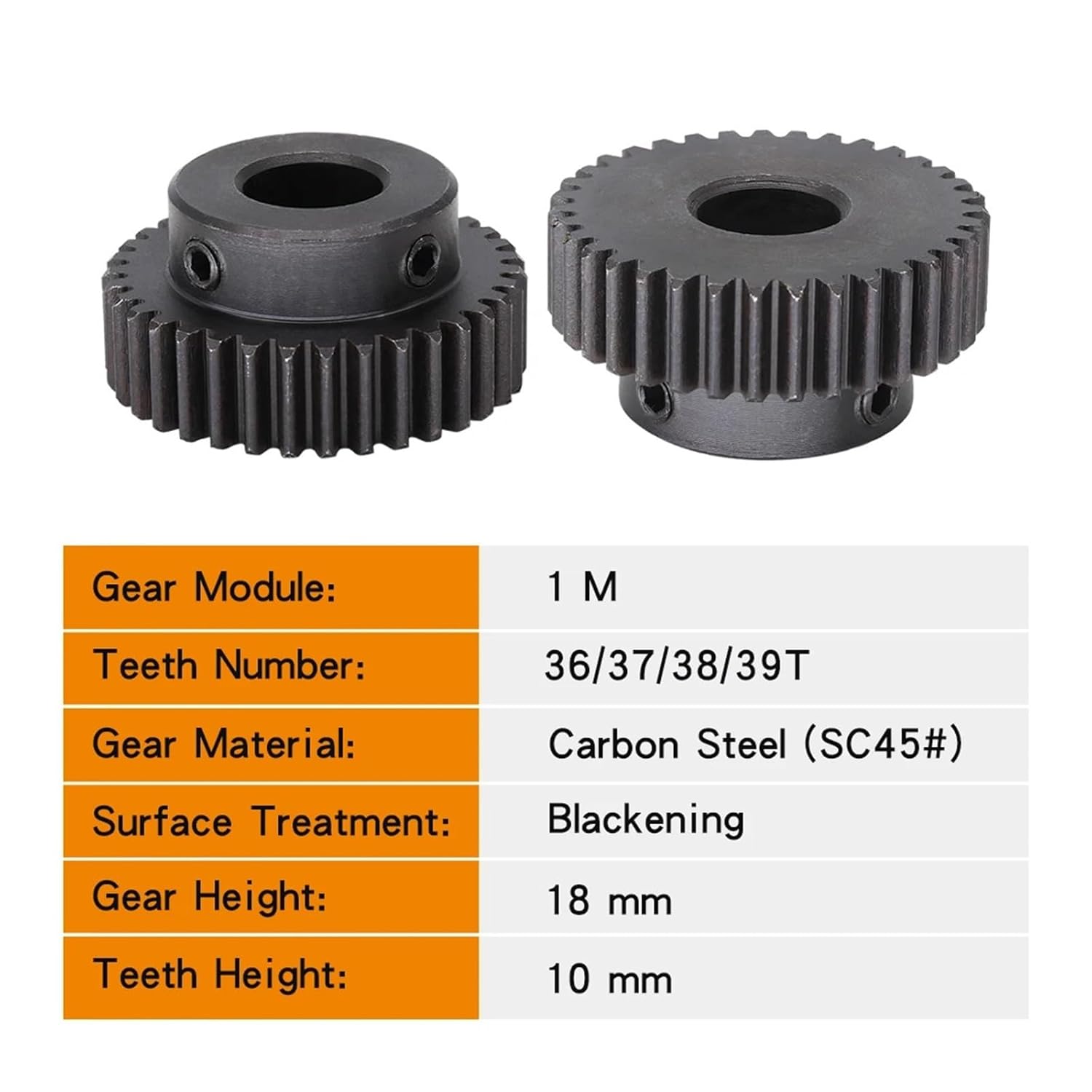 Module 1 Motor Gear 1M-36T/37T/38T/39Teeth SC45#Carbon Steel Material Blackening Spur Bore Size 6/8/10/12 Mm(6 mm,37 Teeth)