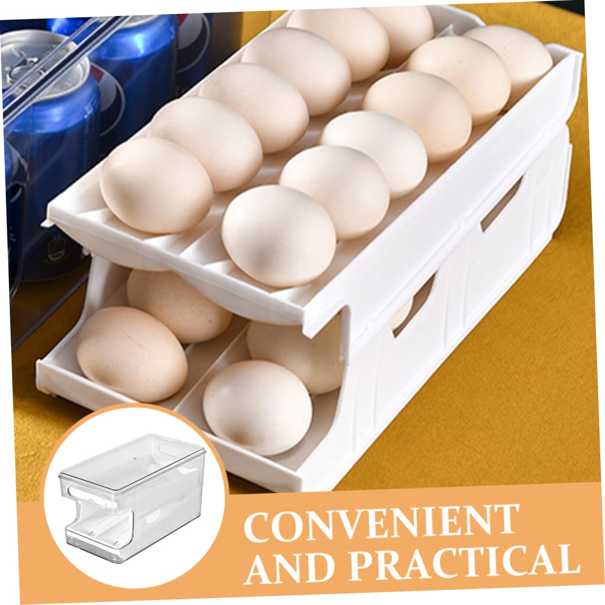 DOITOOL Organizador de Huevos para Almacenamiento Fácil para Nevera Diseño Apilable de Doble Capa, Caja Transparente de Pet y Pp Sistema Deslizante en Cocina