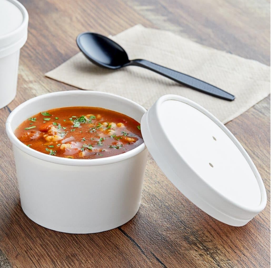 8 oz. White Paper Containers & Paper Lids - 250 COMBO