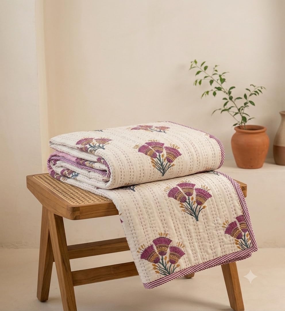 Pure Cotton Dohar 4 Piece Set Double Bed | Reversible, Kasida Print, AC Comforter Set-image-25