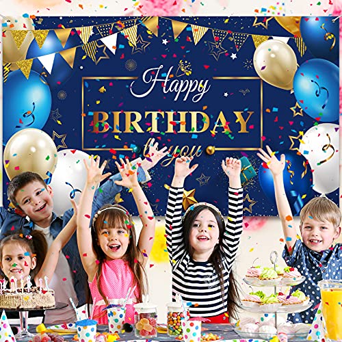 Image of Tatuo Navy Blue Birthday Confetti Balloons Kit Set Photography Backdrop Banner Package for Boys Girls Men Women Birthday Party Decorations Supplies(Navy Blue and Gold)