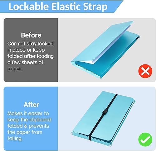 Miniatura 3 de Sooez Portapapeles plegable de enfermería resistente, portapapeles plegable de aluminio de 3 capas con correa elástica, soporte para bolígrafo y