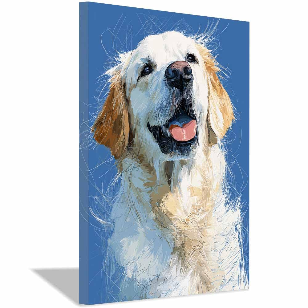 ZAMAEIU Canvas Print Wall Art Dog demeanor Abstract Dog Animal Paintings, Suitable for living room, bedroom, for Kids Room Decoretc.(white)-80x120cm Framed