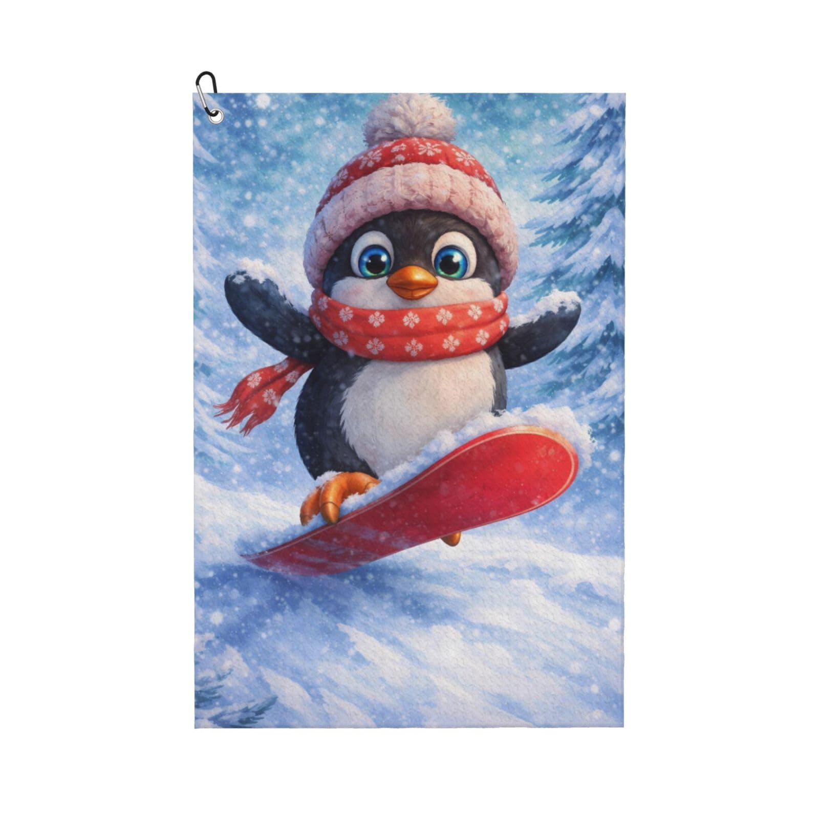 Oudrspo Cute Cartoon Penguin Skiing Multi-Functional Golf Towel | Absorbent Quick Drying 16x24in