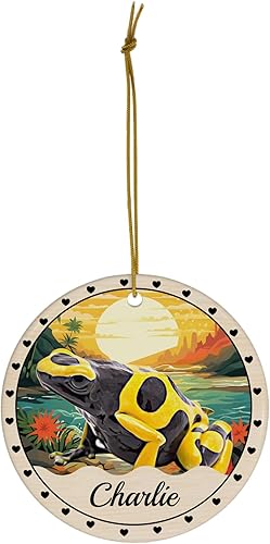 Miniatura 2 de Sunset Theme Design Bumblebee Dart Frog Personalized Christmas Ornaments 2023 Circle White Ceramic Pet Owner Gifts