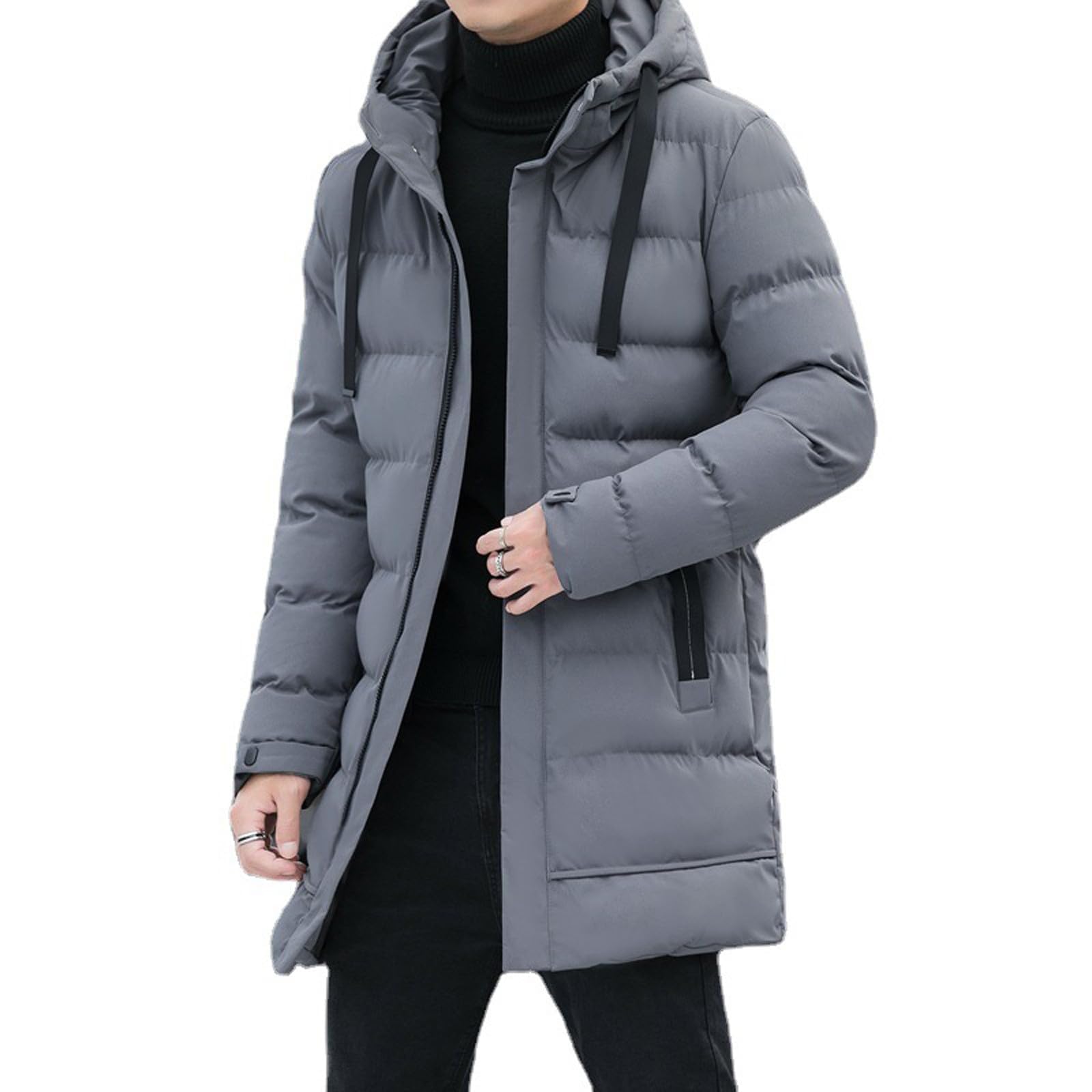 Cappotto lungo trapuntato da uomo, cappotti da uomo con cappuccio, piumini, caldo, antivento, cappotto invernale da uomo, piumino, giacca con cerniera