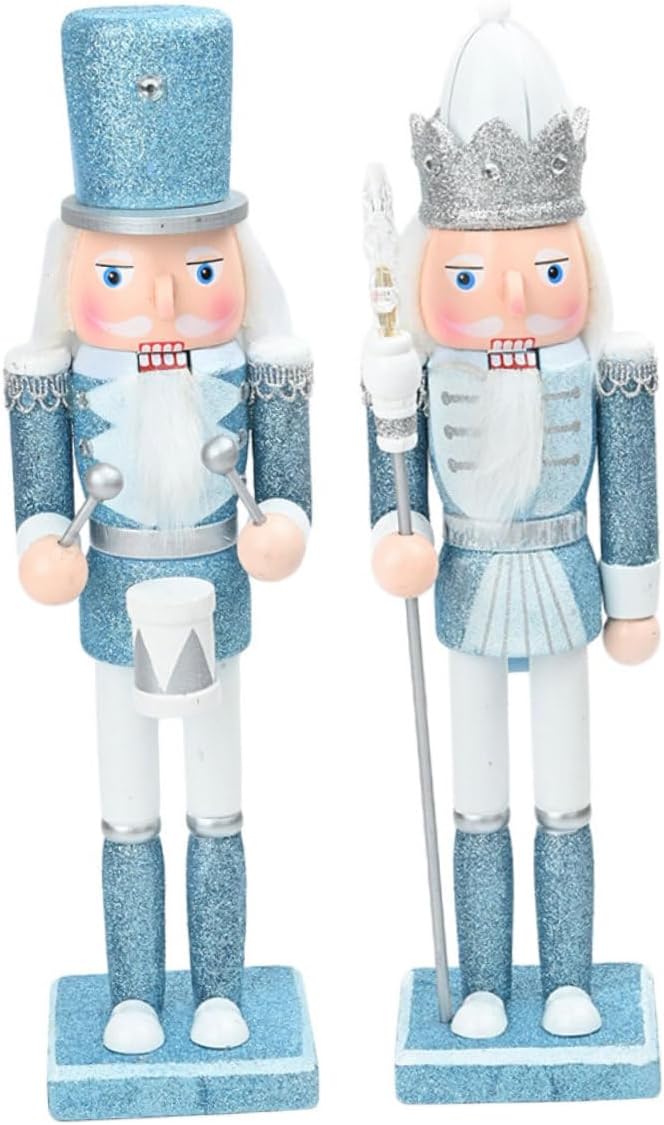 Alipis Festive Wood Nutcracker Ornaments 2pcs Blue Christmas Nutcracker Soldier Figures Tabletop Holiday Decoration for Shelves and Desktops