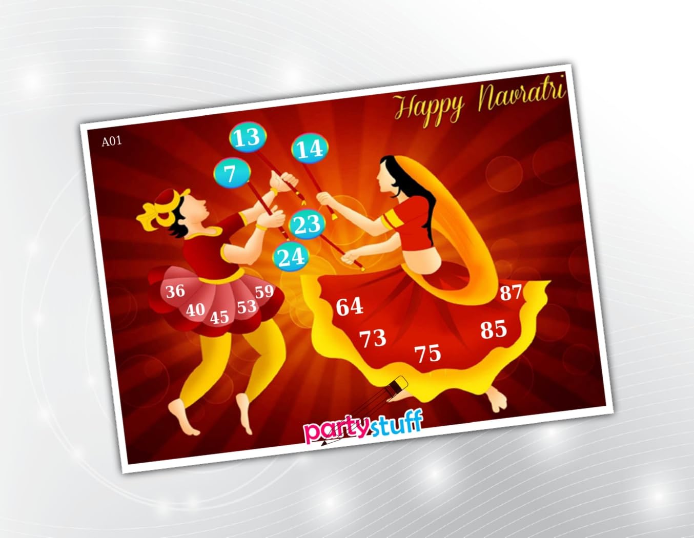 PartyStuff Navratri Theme Tambola Housie Tickets - Navratri kukuba 3 - Designer Kukuba (16 Cards)