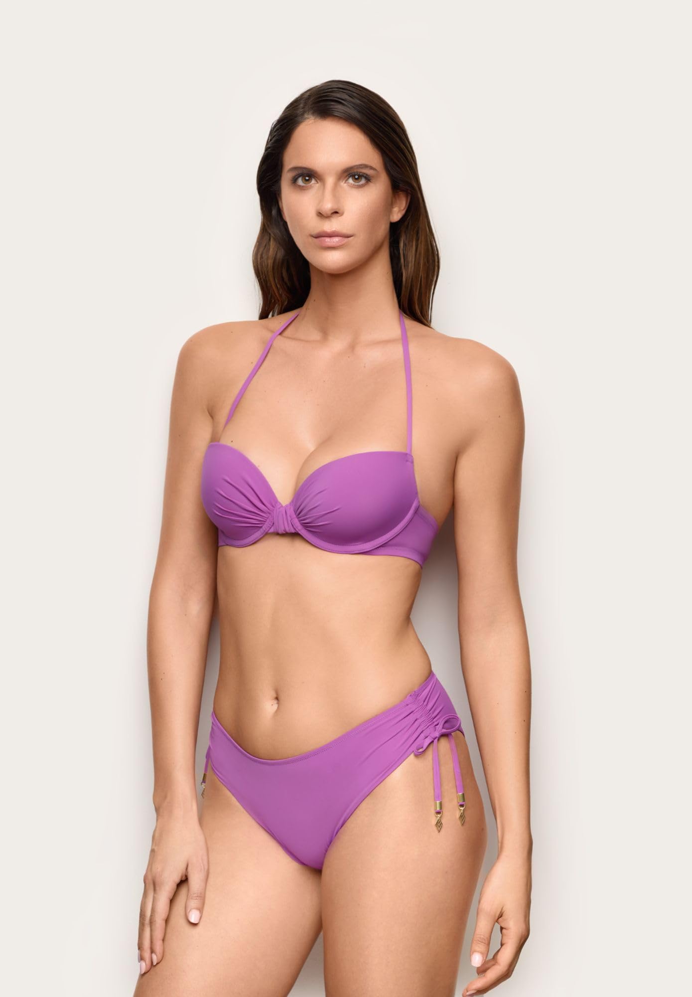 YAMAMAY - Bikini Parte Alta, Push-up con Ferretto, Imbottitura Removibile, Donna, Ivy, Melanzana, monocromo