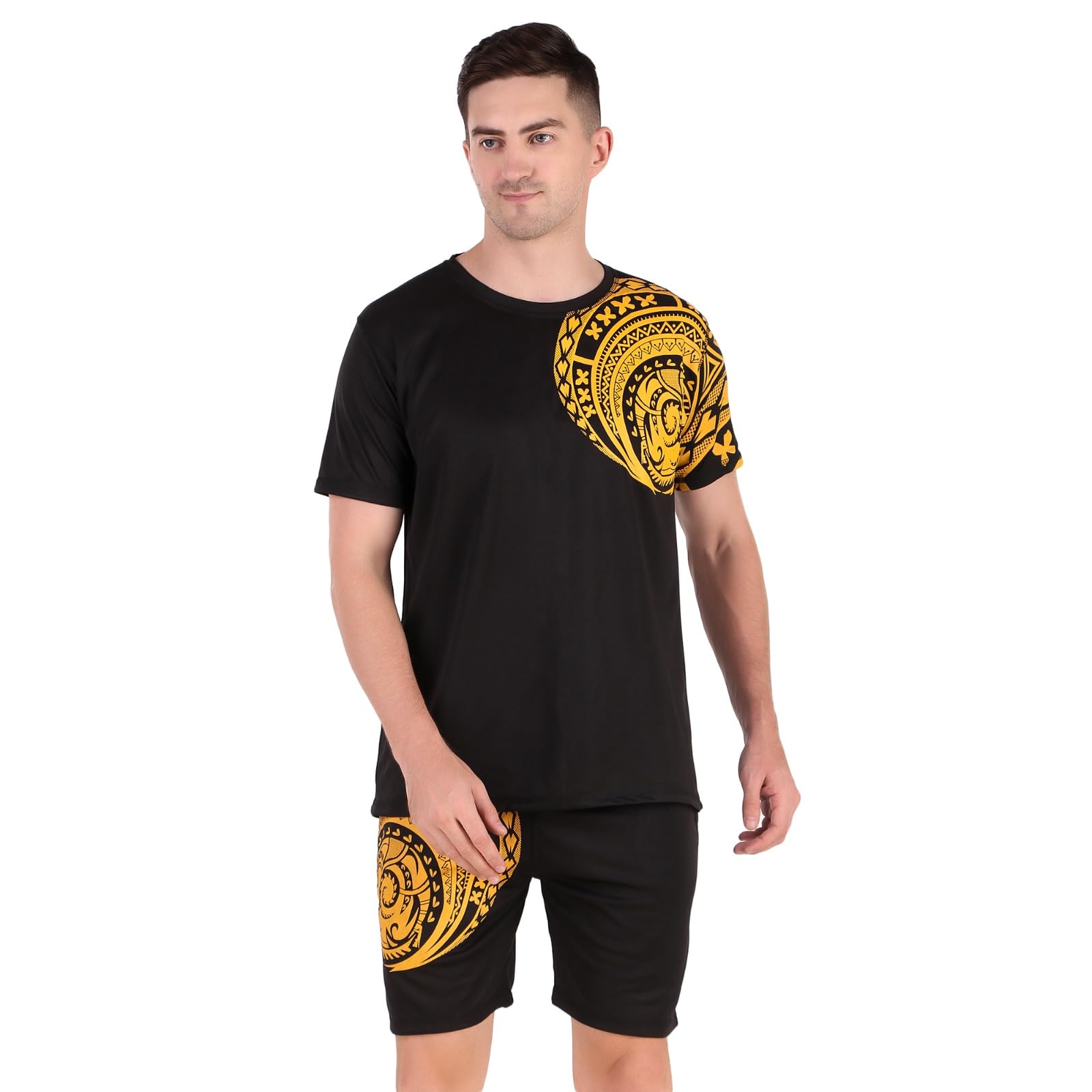 Toxic ADDICTION Gym track suit for men, Summer Co-ord Sets for Men Polyester Track Suit for Running, Gym Workout & Sports (YELLOW BORDER, LARGE)
