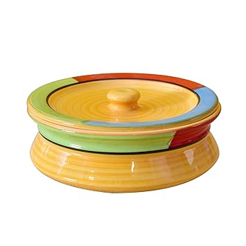 Kunhar Ceramic Donga With Lid, Ceramic Serving Casserole, 800 Ml, 1 Piece, Yellow (Size 2 Number)