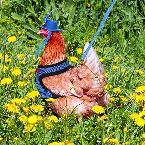 Image of Zhanmai 9 Pcs Chicken Harness and Leash for Hens Funny Chicken Accessories with Leash and Hats for Hens Duck Goose Parrot Small Pet Harness Adjustable Training Walking Supplies(S)