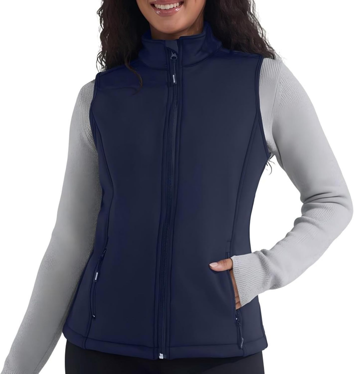 Women's Fleece Vest Softshell Windproof Sleeveless Jacket with Zipper Pockets Running Hiking Golf Winter