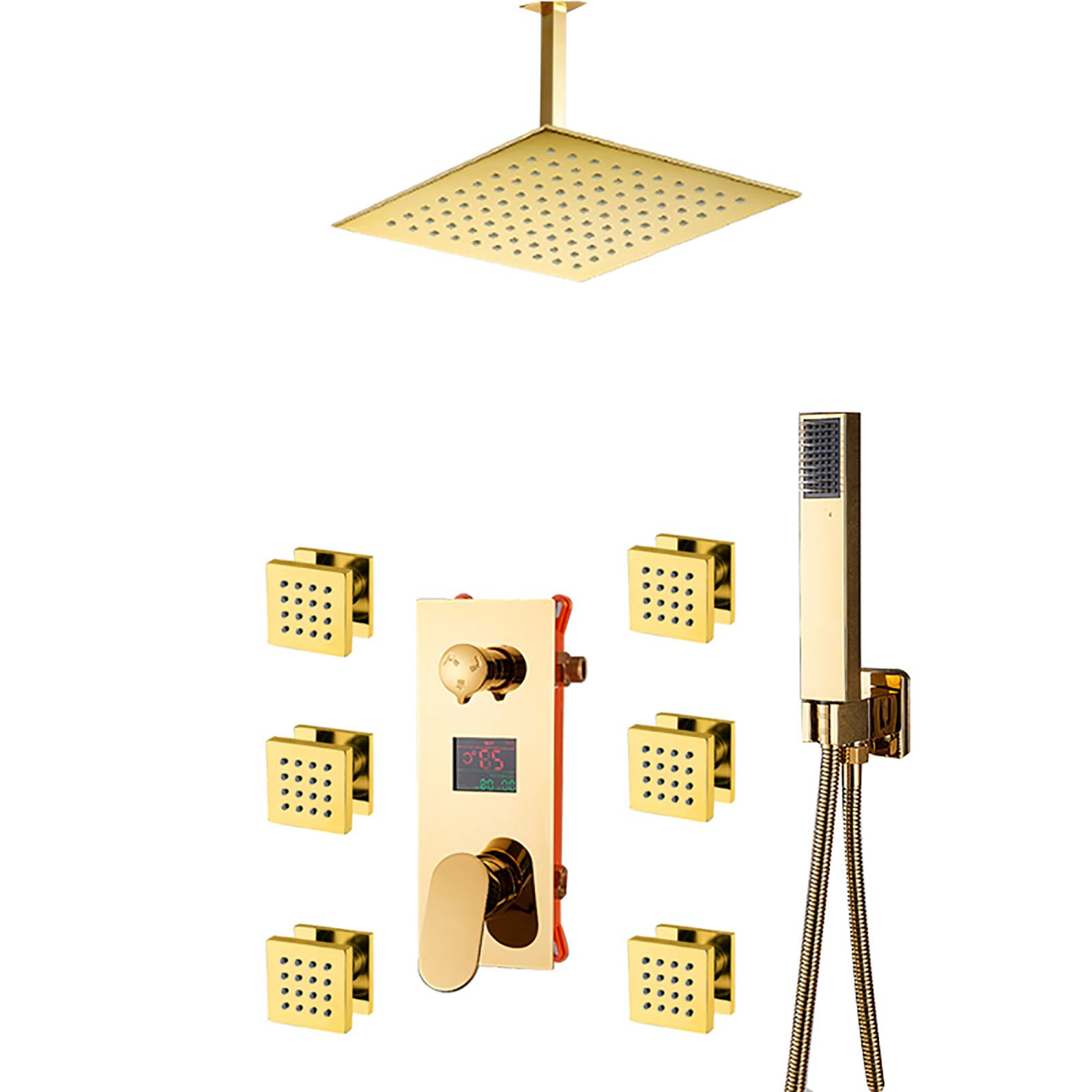 Système de douche numérique or plafonnier LED 16" avec hydromassage