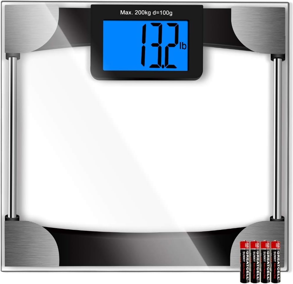 Kasonic Digital Body Weight Bathroom Scale - Large Digits LCD Display; Max Weight 440 Pounds; 8MM Thickness Tempered Glass; 4Pcs AAA Battery Include; Anti Slip Bottom Pads Technology