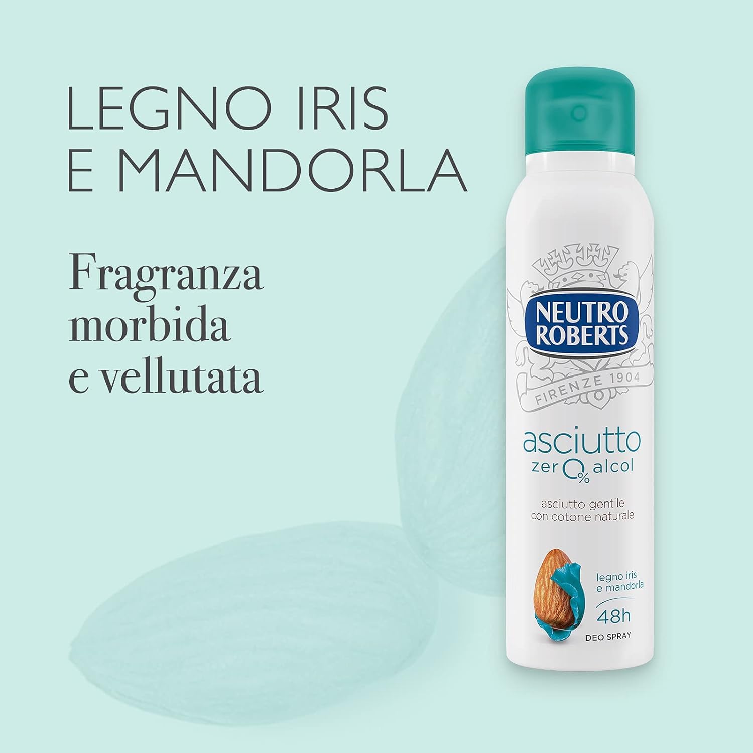 6 X Neutro Roberts, deodorante Asciutto Spray Iris e Mandorla, senza alcool e con Rockalaun, anti sudore, deodorante unisex, 150 ml + portachiavi Beni Culinari
