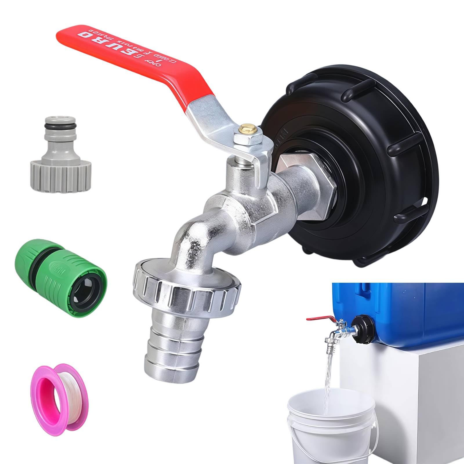 Henyall 1/2" Leakproof IBC Tank Fittings – IBC Tank Adapter with Valve, S60x6 Water Storage Tank Tap, Garden Hose Connector, Replacement Valve Fitting Parts for IBC Tank