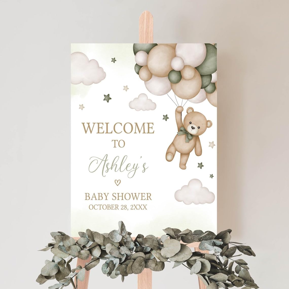 HAKIDU Gender Neutral Bear Baby Shower Welcome Sign, Baby Shower Signs, Welcome Sign for Baby Shower, Welcome to Baby Shower Sign, Welcome Baby Shower