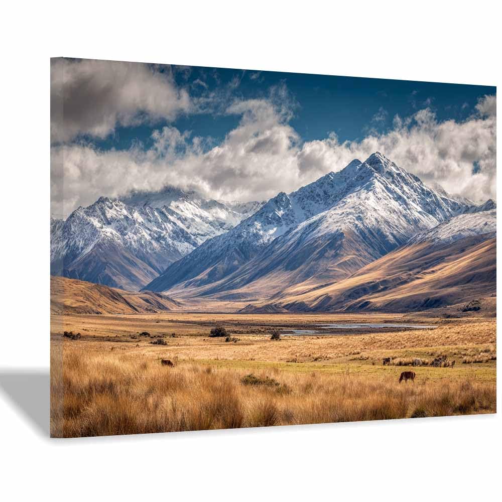 HUYEEI Canvas Print Wall Art Mountain Grassland Modern Nature Landscape Poster, for living room, bedroom,Corridor Office Room Decoretc.(multicolored)-70x100cm Framed