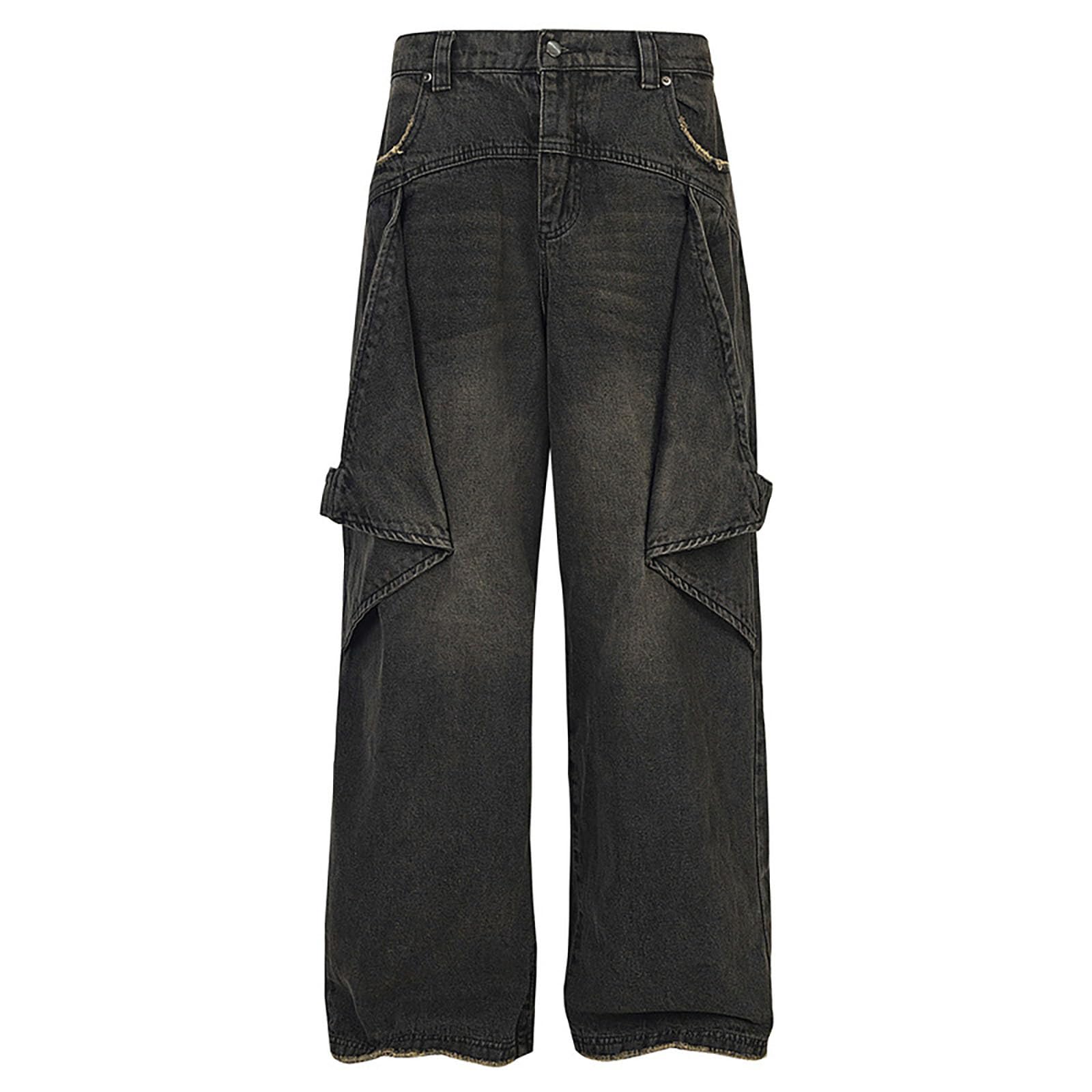 Generico Jeans Baggy Uomo Cargo Invernali Strappati Moto Y2K Pantaloni Jins Loose Salopette Fit Slim Zampa Larghi Balloon Flare Bootcut