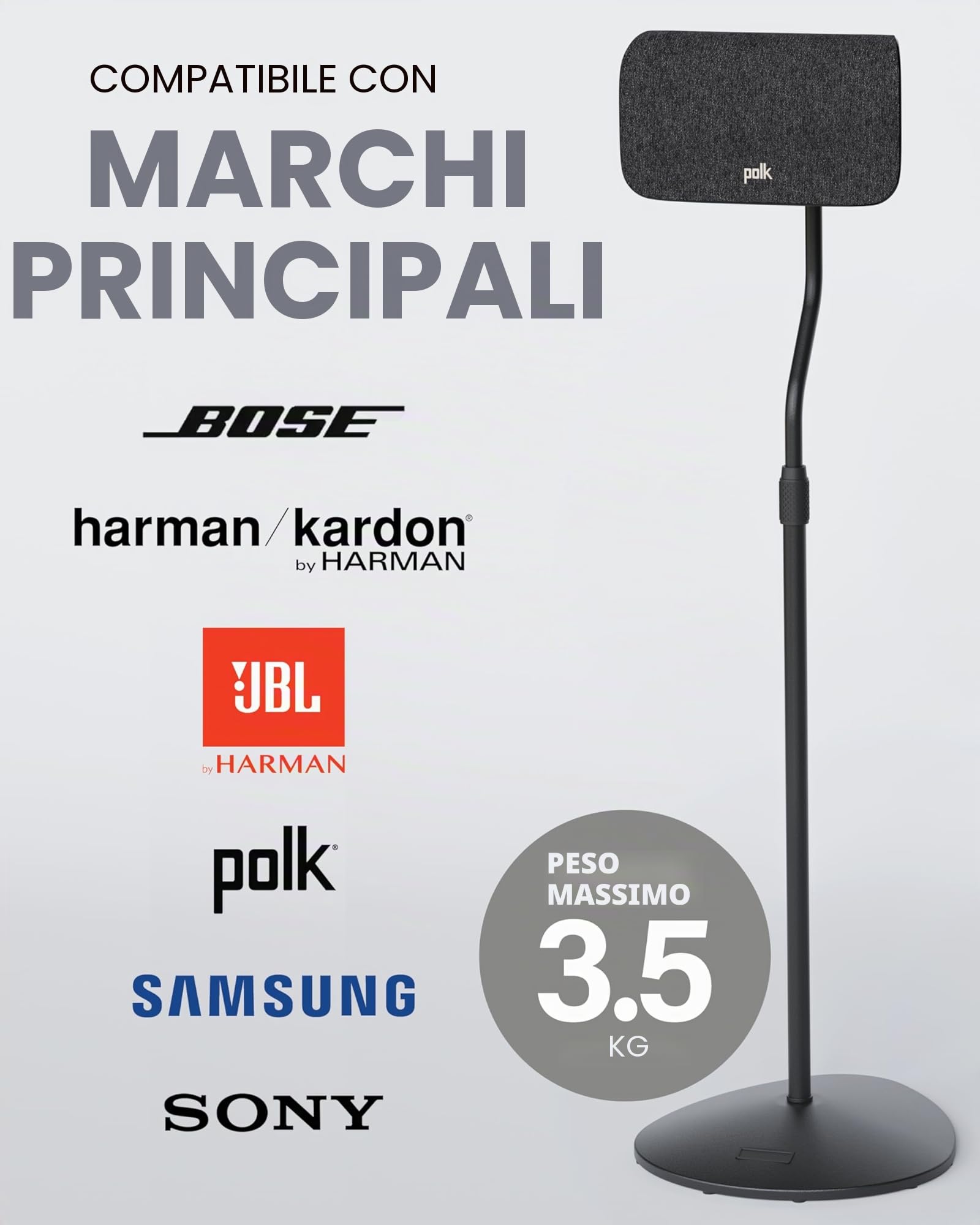 Sanus Supporto per altoparlante regolabile in altezza, si estende da 71,1 cm a 96,5 cm, contiene altoparlanti satellitari e piccoli da scaffale (ad esempio Bose, Harmon Kardon, Polk, JBL, KEF, Nero