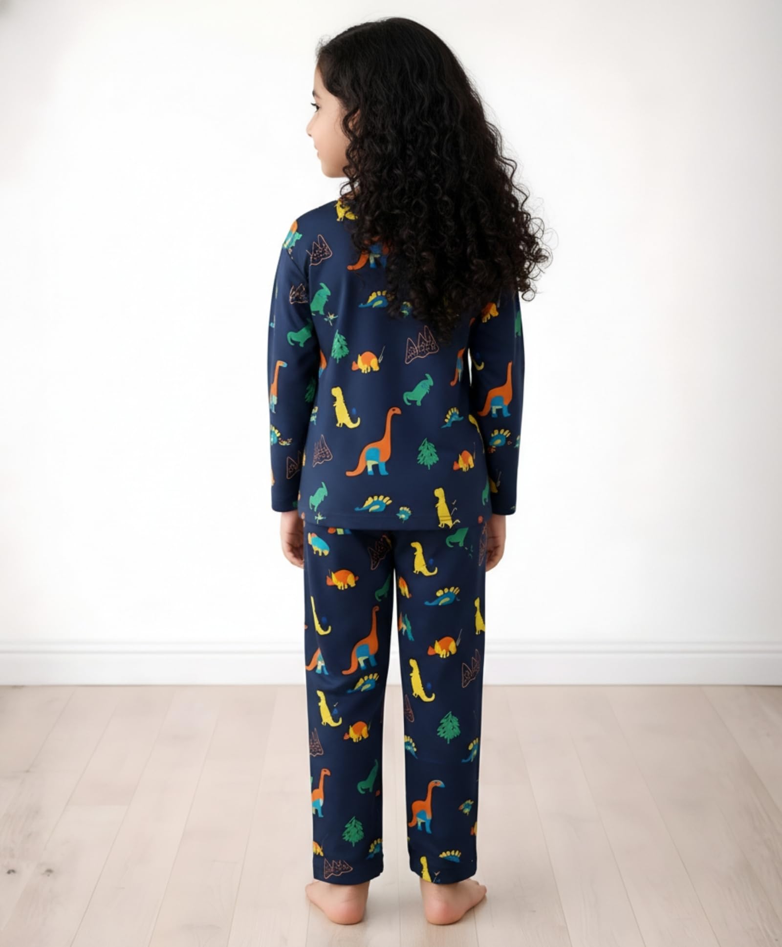 Anthrilo Pajama T-Shirt Set for Girls | Kids Night Suit for Girls | Nightwear | 100% Cotton Pyjama Set Dinosaur Fun Navy Print | Long Sleeve T-Shirt and Pajama | 6-12 Months 1