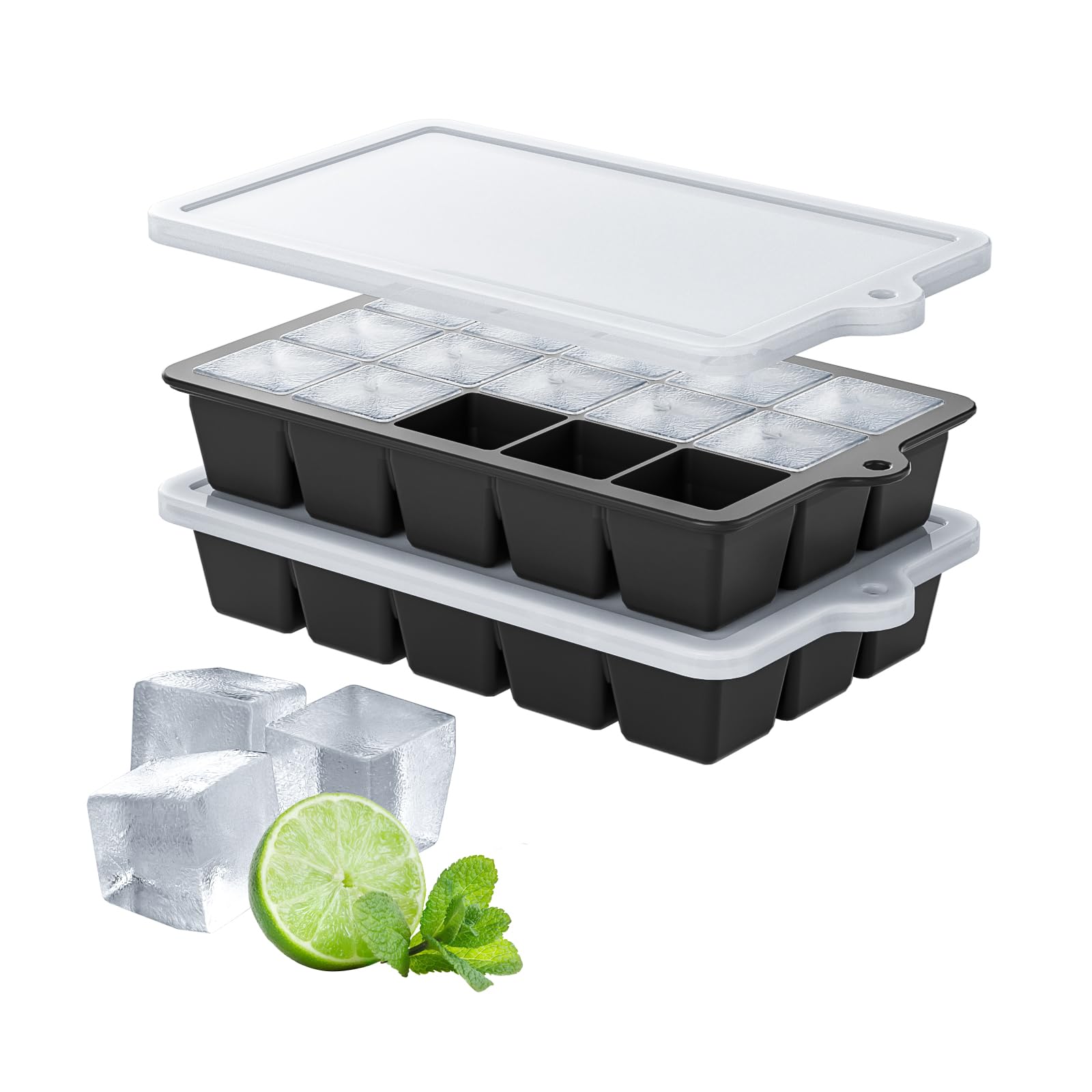 Silicone Ice Cube Tray 2 Pack, HANCELANT Ice Cube Mold, Ice Trays for Freezer with Lid for Whiskey, Baby Food, BPA Free, Easy Release