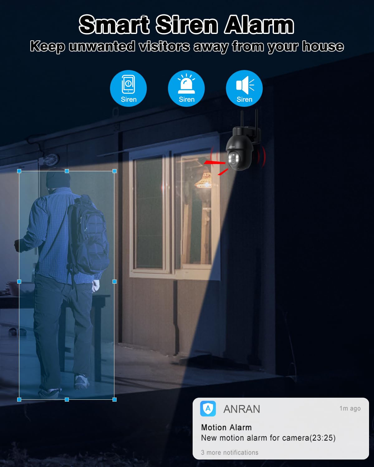 ANRAN 5MP FHD Bewakingscamera voor Buiten op Zonne-energie, Draadloze Bewakingscamera Wi-Fi met Spotlight, AI Bewegingsdetectie en Compatibel met Alexa, Nachtzicht in Kleur, 2-Weg Audio, Q3 Max Zwart