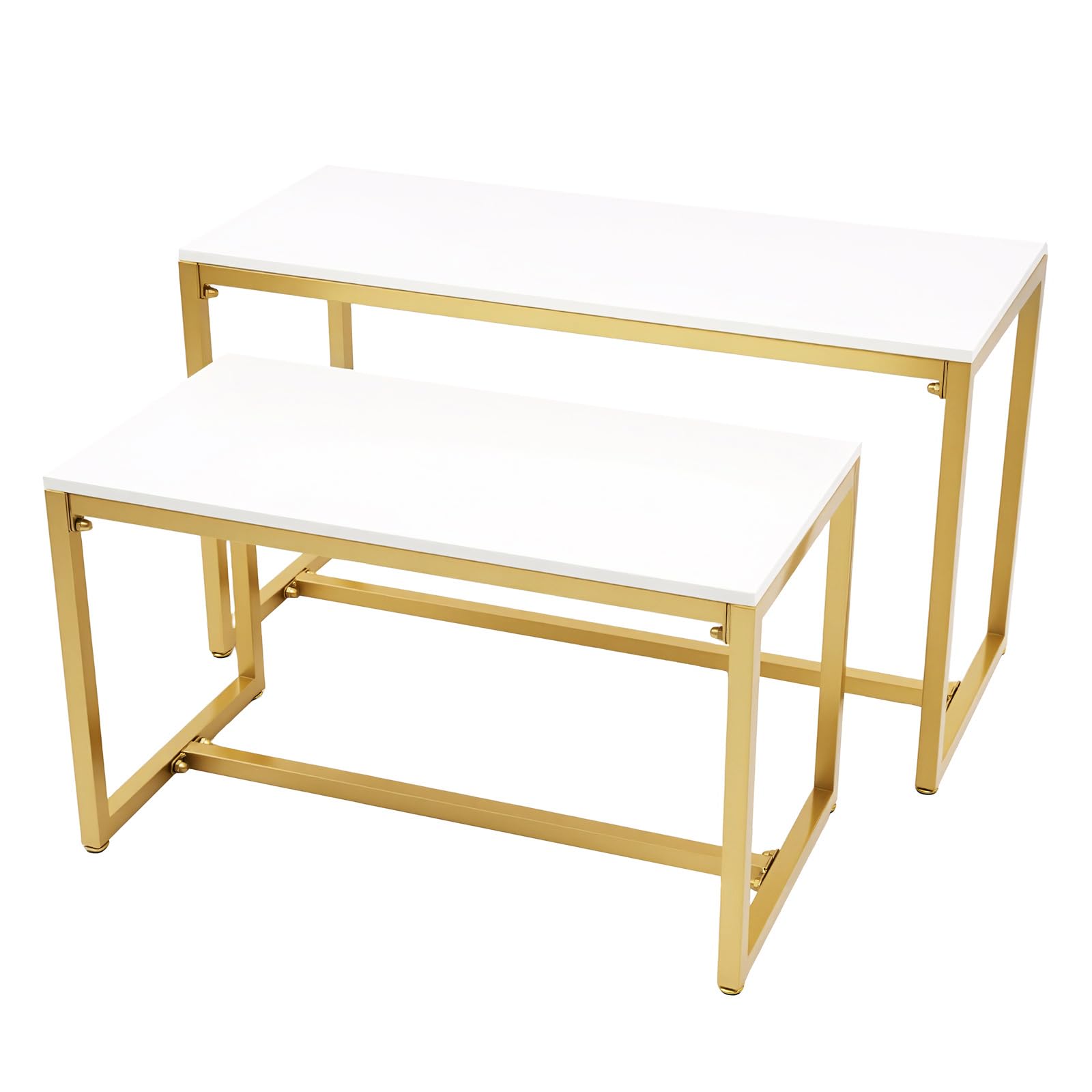 GDIFLS Elegant Retail Display Table, 2Pcs Nesting Tables Set, Modern Nesting Display Stand for Shoes, Handbags, Gold & White