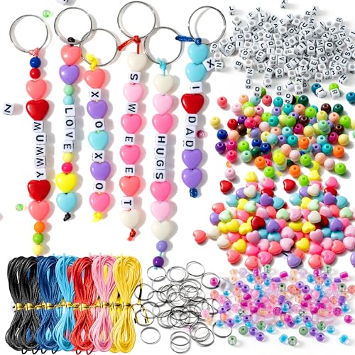 WATINC 286Pcs DIY Keychain Making Crafts Kits Adjustable Letter Heart 6mm Pony Transparent Beads Key...
