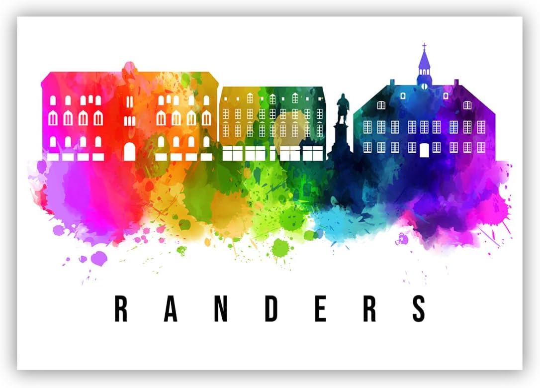 Pera Print Denmark Poster, Denmark-Randers Poster, Denmark Illustration Skyline City Poster, Modern Skyline Poster, Cityscape and Landmark Print, Home-Office Wall Art Decoration